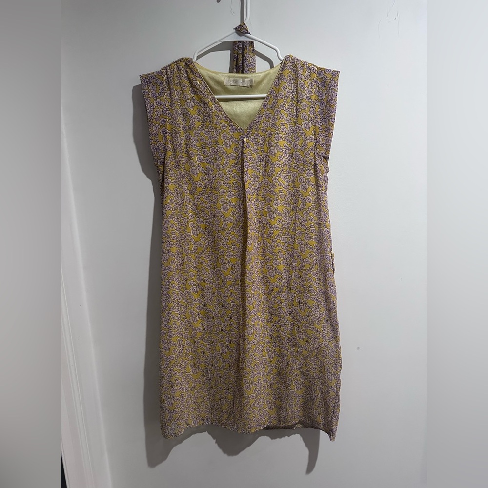 Gold Sheath Mini Dress V-Neck Sleeveless